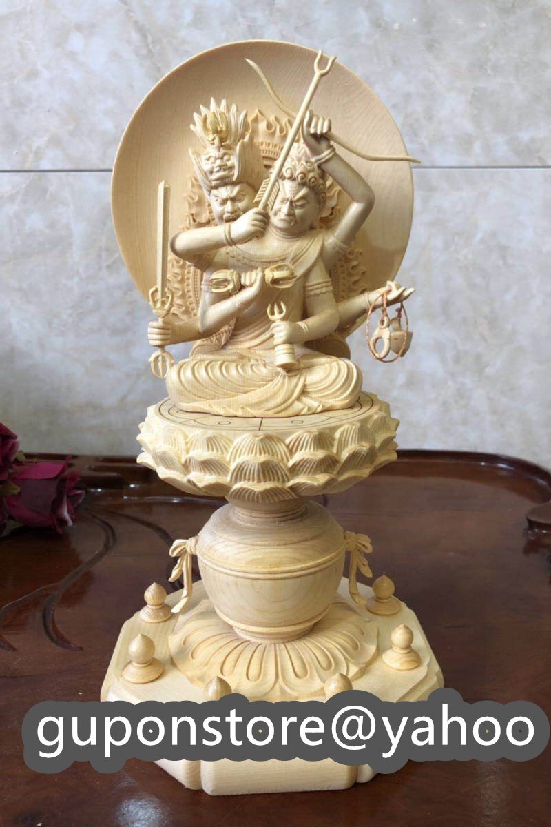 愛染明王 不動明王 座像 仏教工芸品 木彫仏教 精密彫刻 仏師で仕上げ品 高30cm拍卖