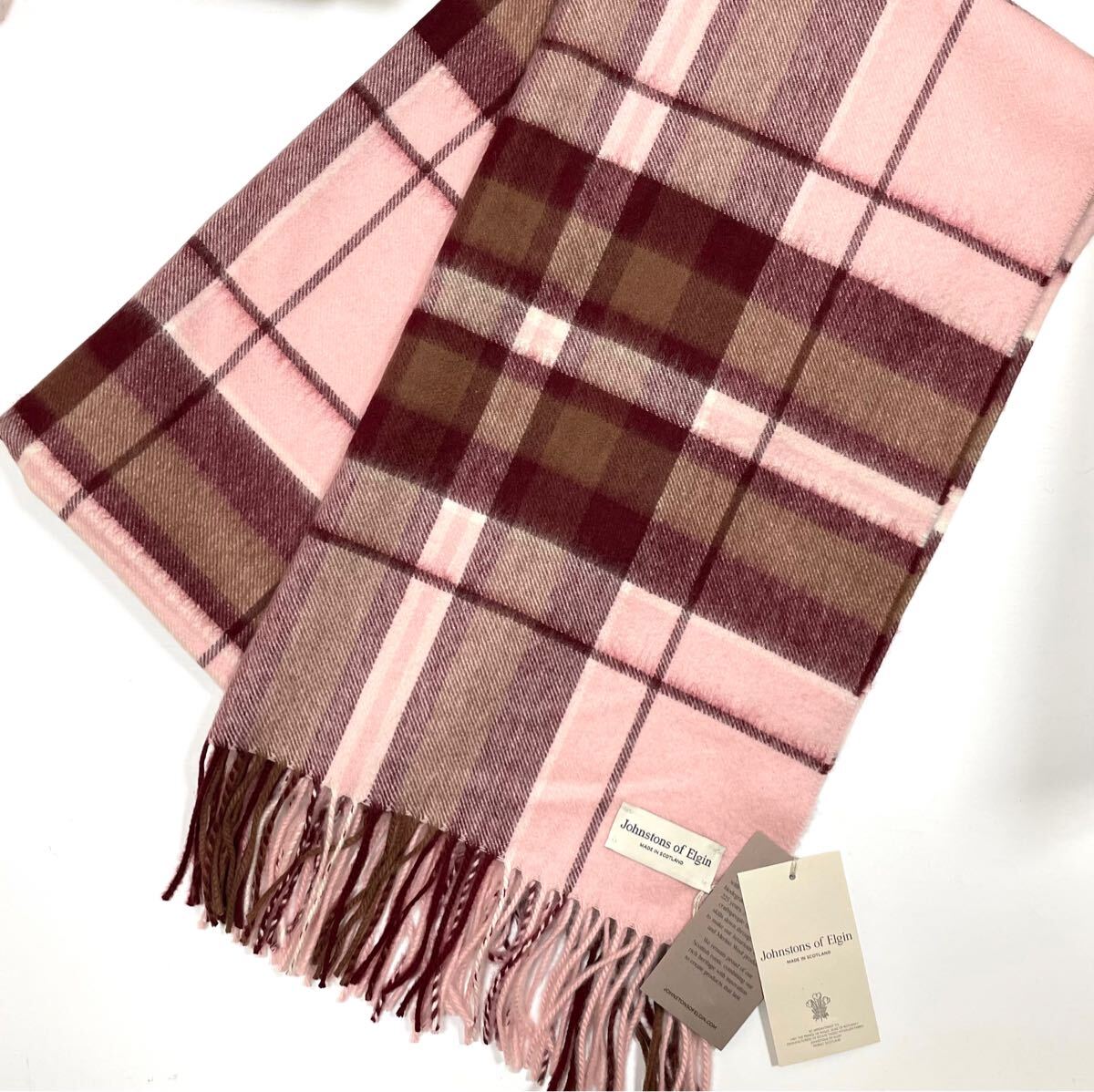 新品 ジョンストンズ Johnstons マフラー ストール ショール カシミヤ100% Pink拍卖
