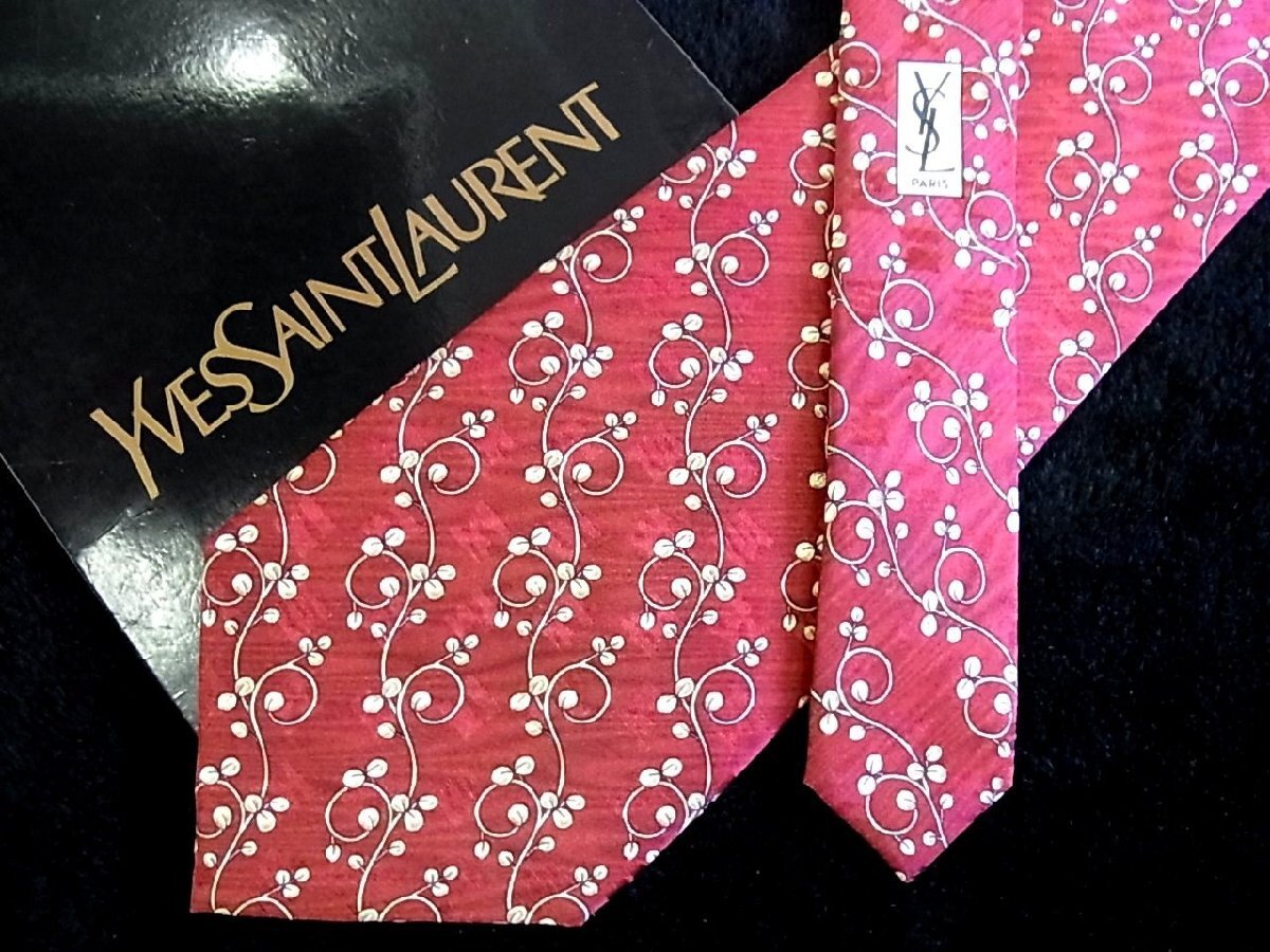 ♪今週の特売980円~♪3555♪良品【YSL】サンローラン【葉っぱ 植物 柄】ネクタイ♪拍卖
