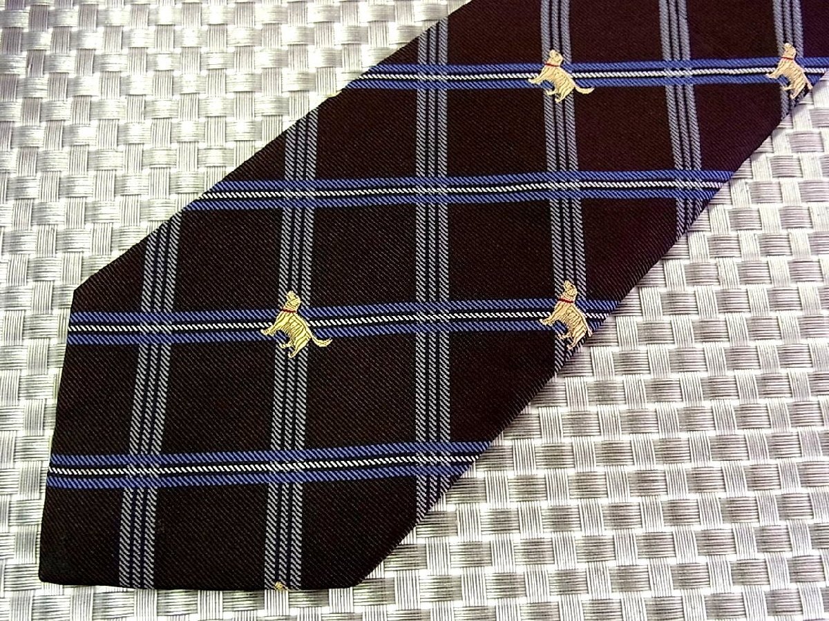 【在庫処分セール】●特売●FK9274●ジュンコシマダ【刺繍 犬 ゴールデンレトリバー 動物 チェック 柄】ネクタイ●拍卖