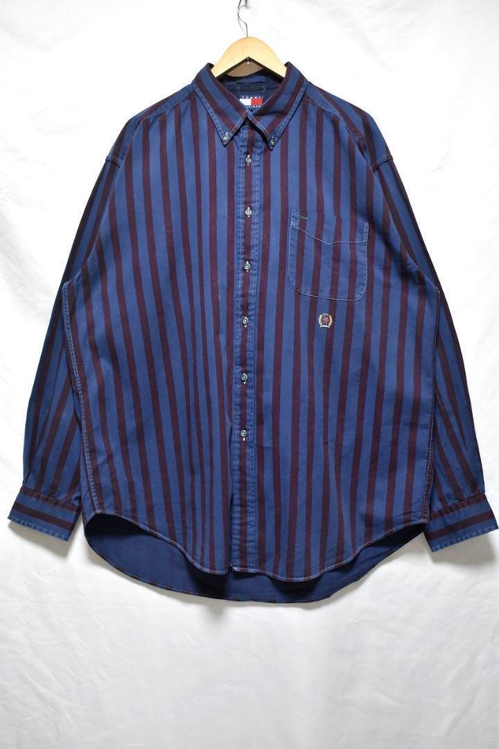 @美品 上品 トミーヒルフィガー ボタンダウン 長袖ストライプシャツRB8 XL ビックサイズ 大きいサイズ拍卖