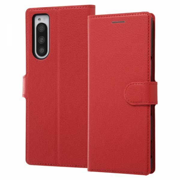 Xperia 5 手帳型ケース レッド カバー シンプル マグネット スリープ機能 カードポケット スタンド イングレム RT-RXP5ELC3-R拍卖