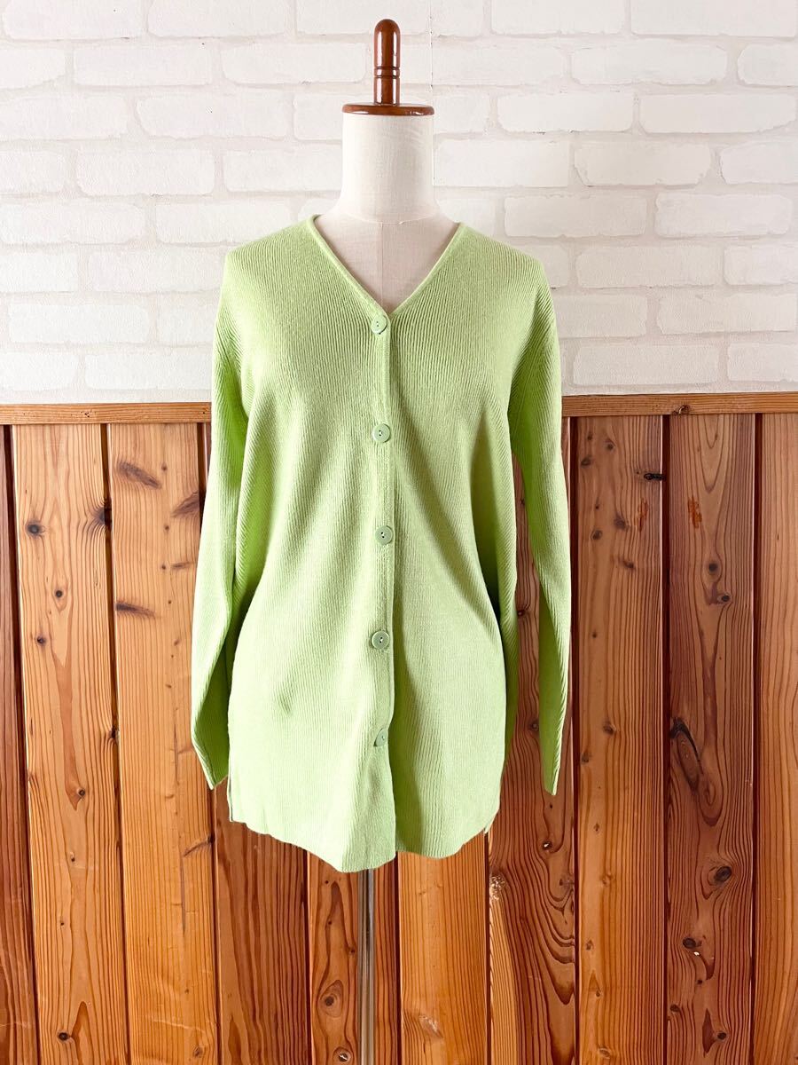 OTTO collection レディース ニット カーディガン Mサイズ 長袖 黄緑 リブ オットーコレクション アクリル 長め knit cardigan A拍卖