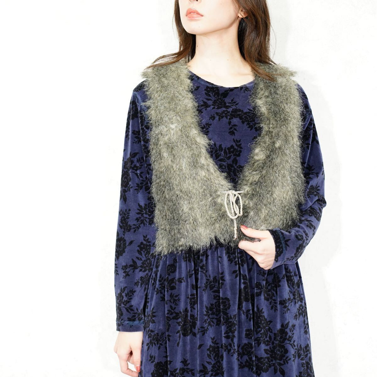 USA VINTAGE BKE FAKE FUR KNIT DESIGN VEST/アメリカ古着フェイクファーニットデザインベスト拍卖