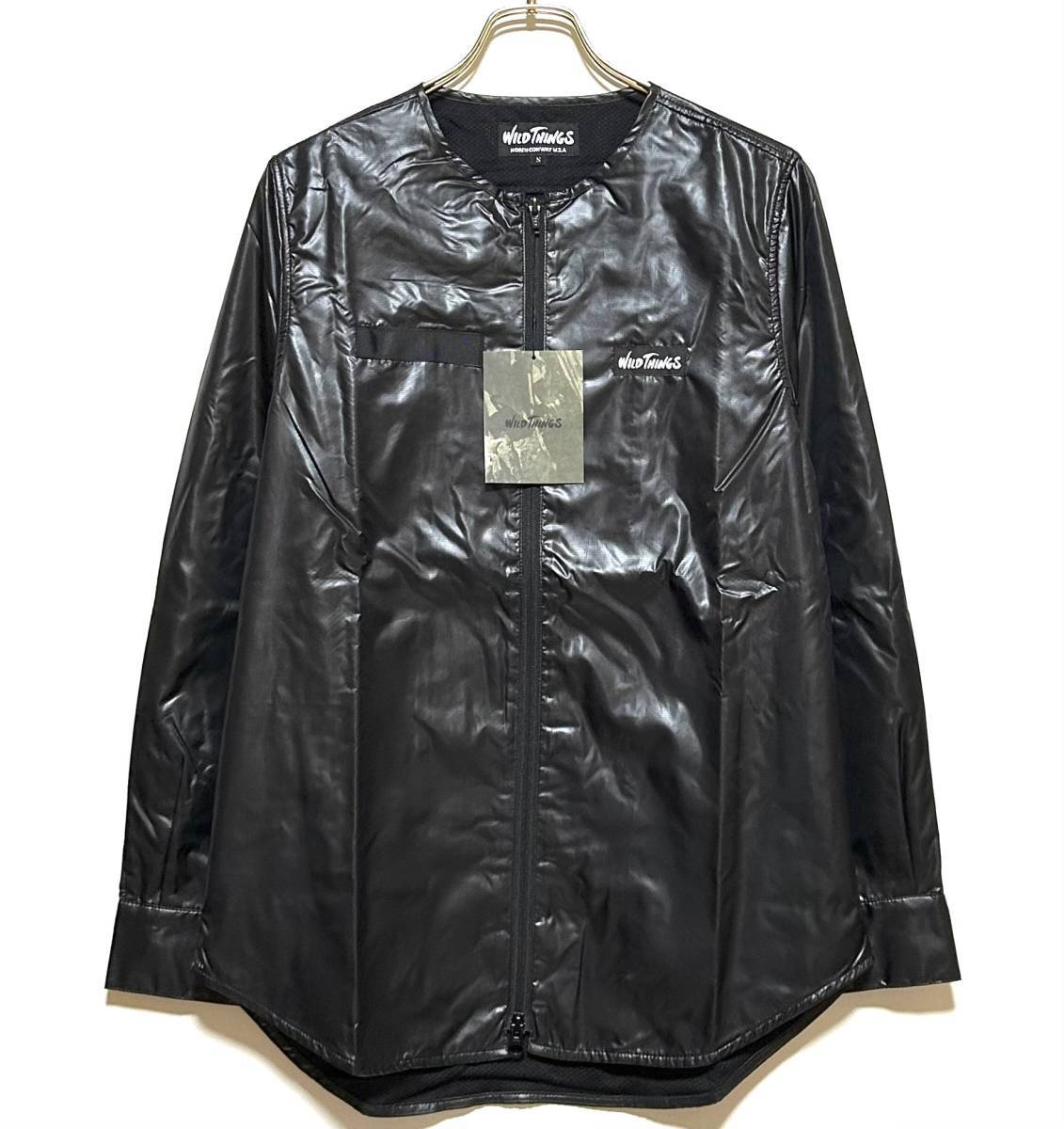【新品】WILD THINGS RIPSTOP NYLON NO COLLAR SHIRTS(S)黒 ワイルドシングス リップストップ ナイロン ノーカラー 裏メッシュ 日本製拍卖