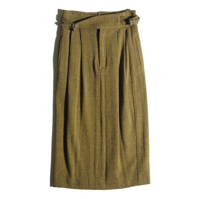 x2160z8 ▼ELIN エリン▼ ツイード グルカ風 ロングスカート カーキ 36 / ウールスカート Iライン タイト ヘリンボーンチェック 秋冬拍卖