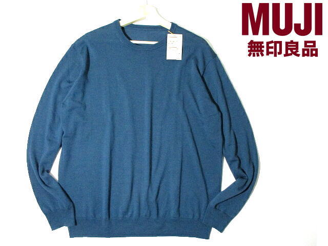 新品 未使用■ 高品質! 即決 無印良品 ウール100% ハイゲージニット クルーネックセーター 洗える XXLサイズ ダークブルー MUJI拍卖