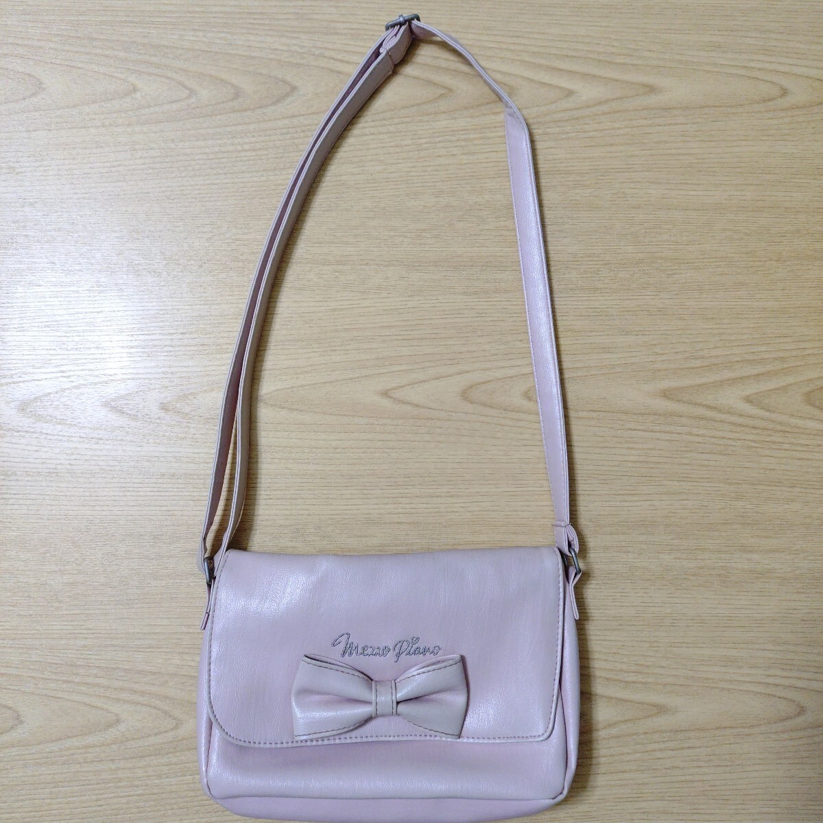 ★mezzo piano★リボン&ロゴ刺繍 ショルダーバッグ★女の子★ポシェット★バッグ★くすみピンク★拍卖