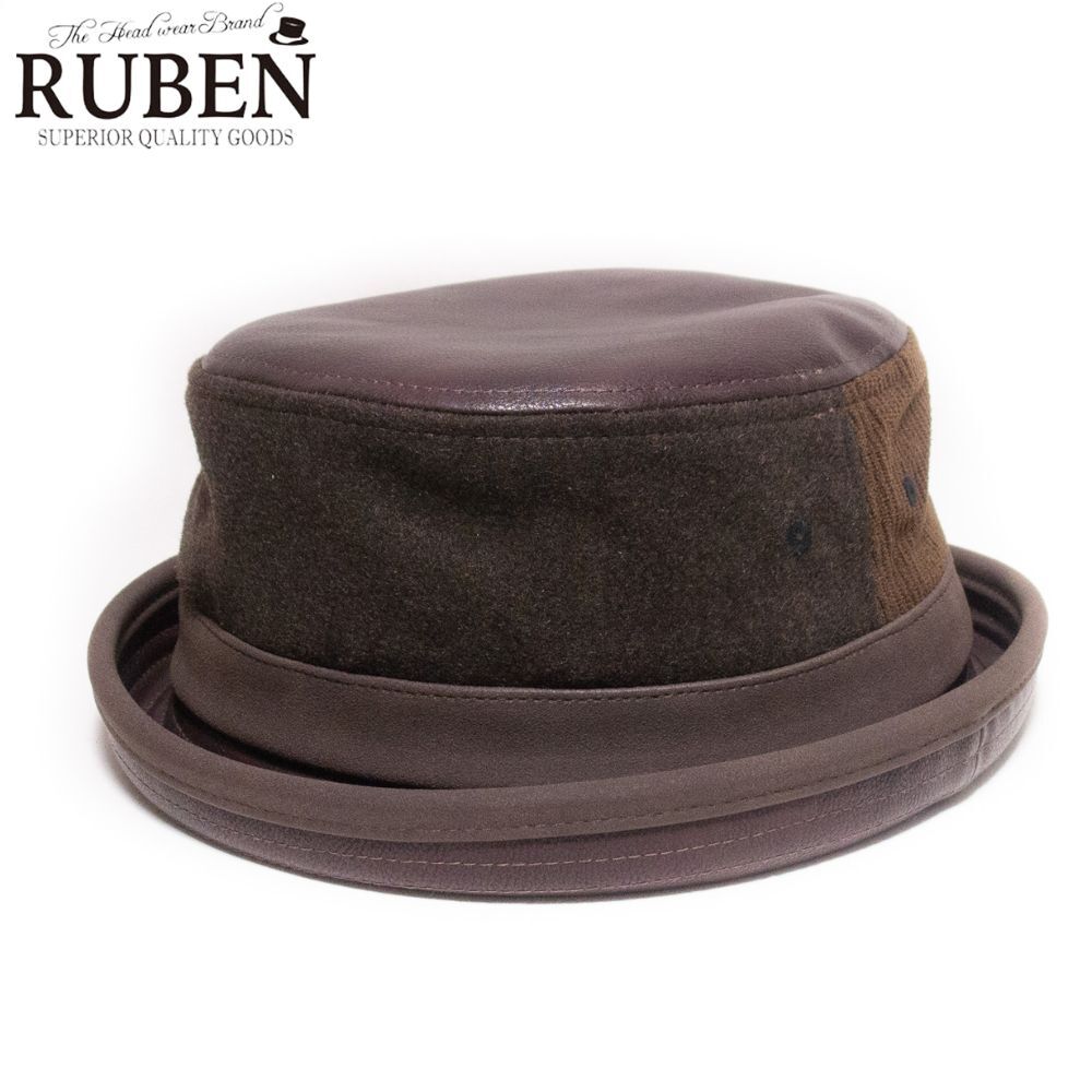 新品 RUBEN ルーベン MIXパッチワークポークパイハット ブラウン拍卖