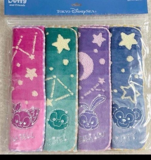 新品未使用 東京ディズニーシー 限定 ダッフィー&フレンズ サマーナイトメロディ ミニタオル 4枚 ハンドタオル リーナベル、オルメル拍卖