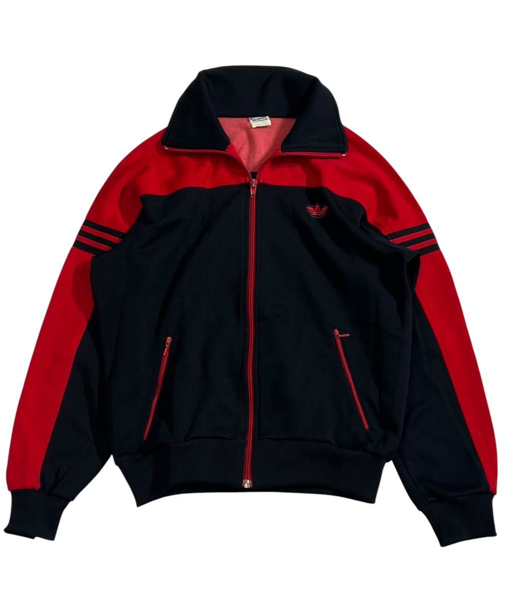 70s〜80s ヴィンテージ 西ドイツタグ ■ adidas アディダス ■ トレフォイルロゴ ワッペン ジャージ トラックジャケット ブラック×レッド 拍卖