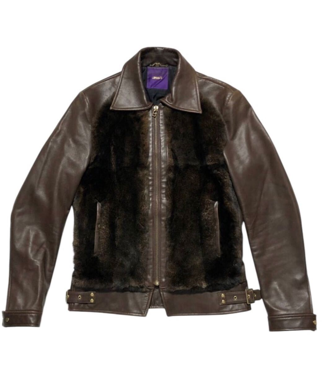 ■ DRESS33 ドレスサーティスリー ■ 上質 本革 羊革 ラビットファー グリズリージャケット 熊ジャン ブラウン 48拍卖