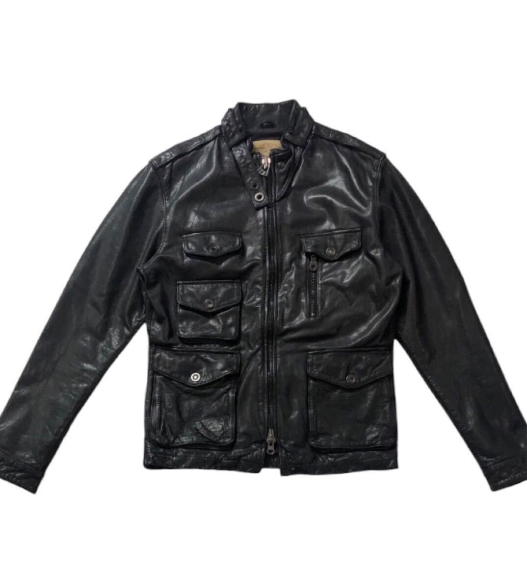 ■ AVIREX アヴィレックス ■ 上質 本革 羊革 シープスキン ミリタリー レザー ジャケット ブラック M拍卖