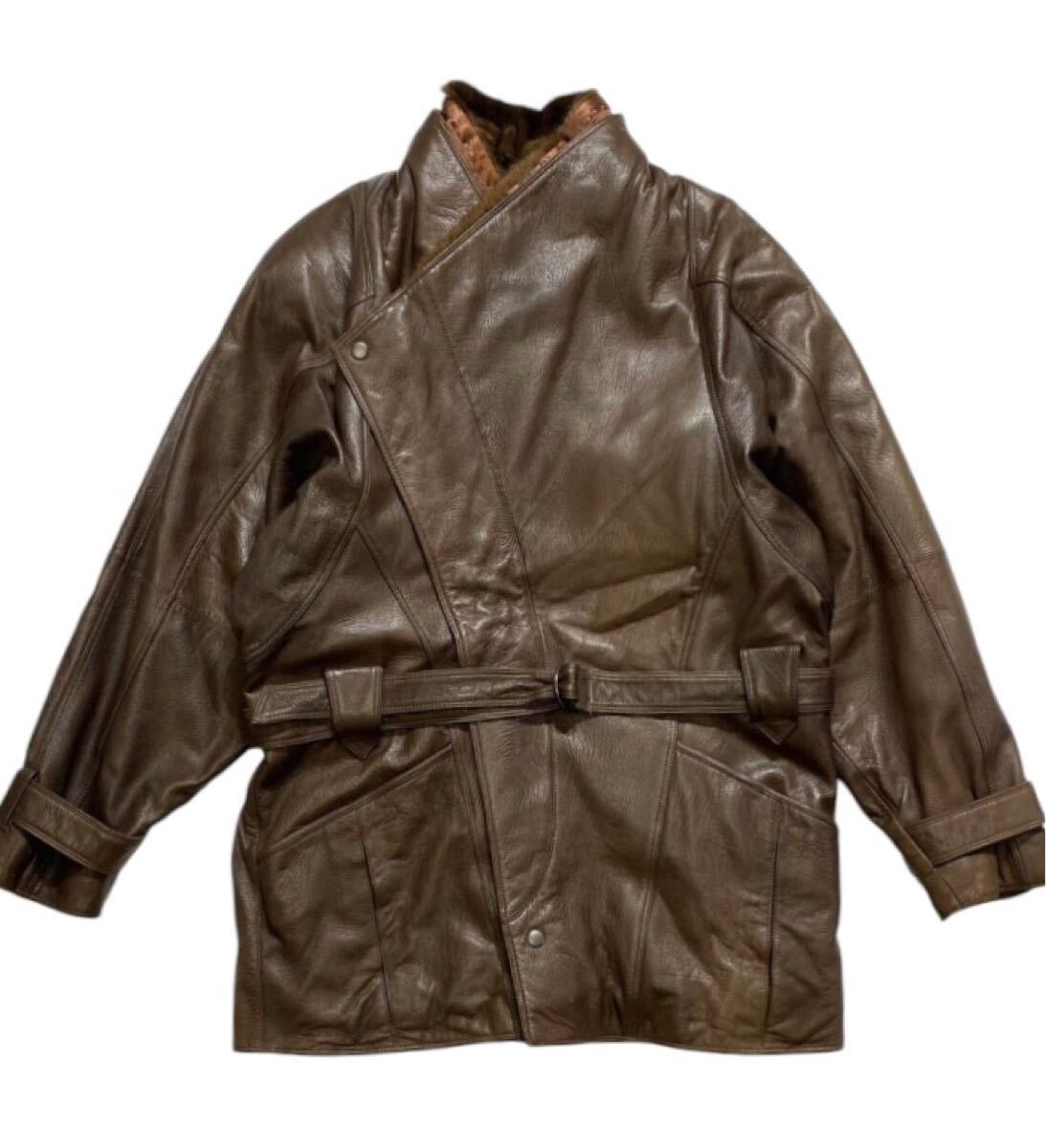 ■ marc buchanan pelle pelle マークブキャナン ペレペレ ■ 着脱可 襟 リアル 毛皮 ファー 上質 本革 レザー コート ジャケット 38拍卖