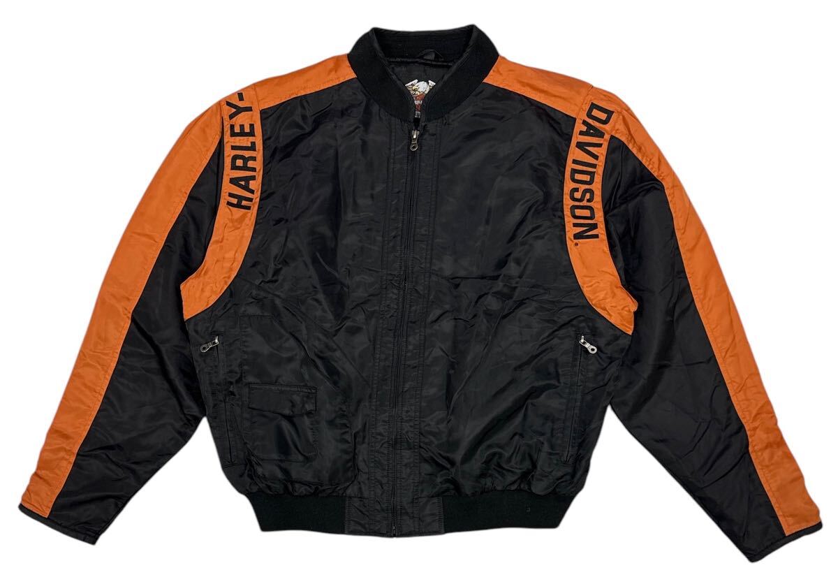 大きいサイズ ■ HARLEY DAVIDSON ハーレーダビッドソン ■ ビッグロゴ刺繍 ナイロン シングル ライダースジャケット ブラック 2XL拍卖