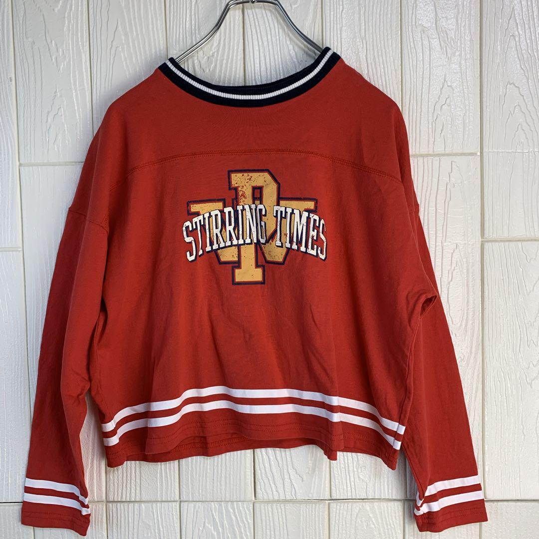 STIRRING TIMES 刺繍入りレッド長袖カットソー拍卖