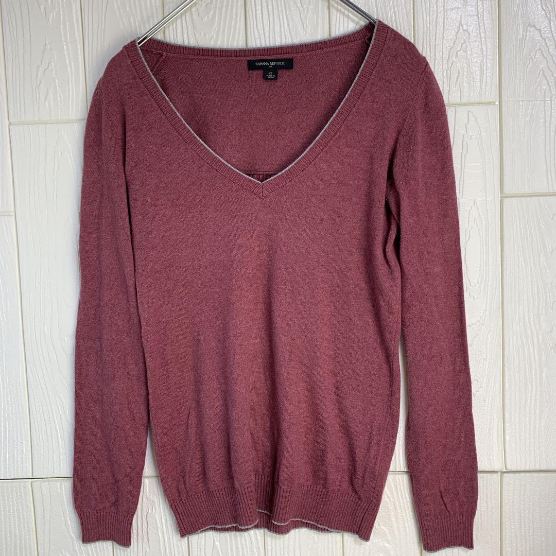 バーガンディ 長袖ニットセーター拍卖