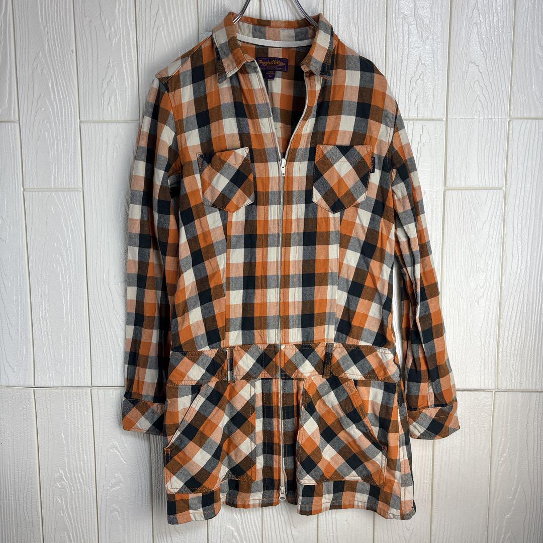 Purple & Yellow チェック柄ワンピース M拍卖