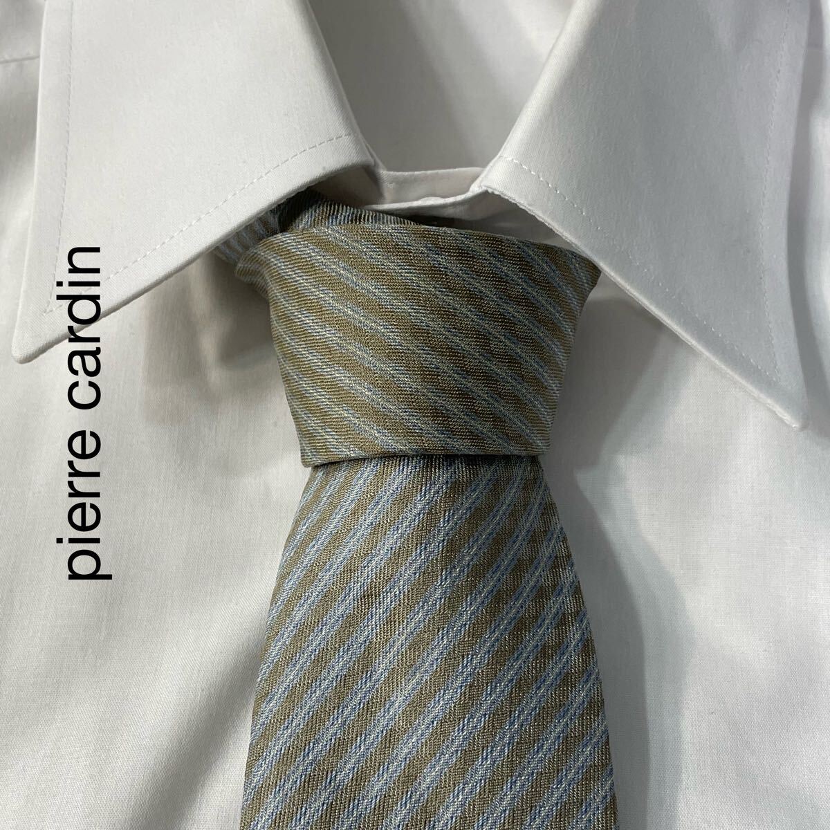 pierre cardin ピエールカルダン ストライプ シルク ネクタイ ライトブラウン ライトブルー TG804拍卖