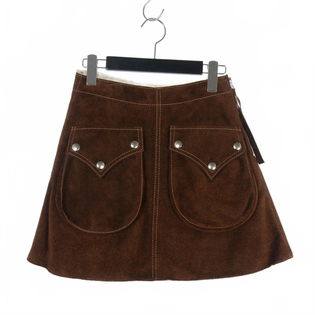 未使用品 エムエムシックス メゾンマルジェラ MM6 Maison Margiela 22AW スエードレザー ミニスカート 裏ボア 38 茶 ブラウン S52MA0160拍卖