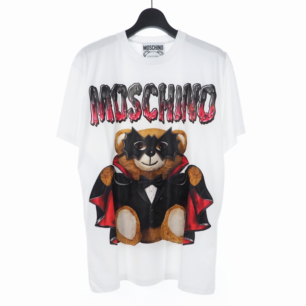 未使用品 モスキーノ MOSCHINO 20SS バッド テディベア プリント Tシャツ カットソー 半袖 XXS ホワイト 白 A0711 レディース拍卖