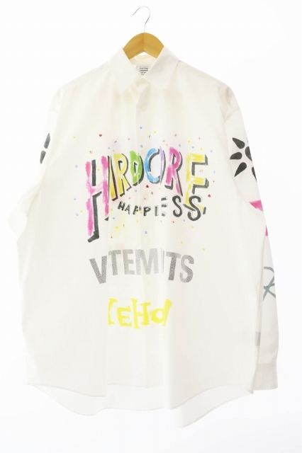 ヴェトモン ベトモン VETEMENTS 20SS Scribbled Shirt 総柄 ラメ ロゴ ペイント スクリプルド オーバーサイズ 長袖シャツ SS20SH281 XS ホ拍卖