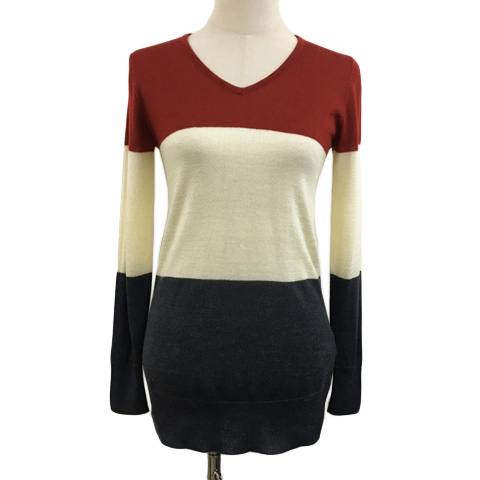ミッシェルクラン MICHEL KLEIN セーター ニット Vネック プルオーバー リブ 薄手 無地 長袖 赤 レッド グレー レディース拍卖