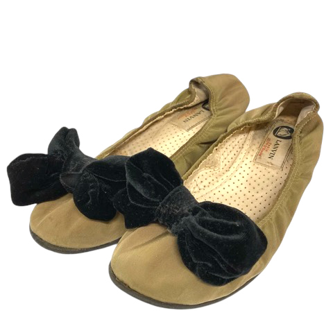 ランバン LANVIN バレエ シューズ フラットシューズ リボンモチーフ 37 カーキ 黒 ブラック レディース拍卖