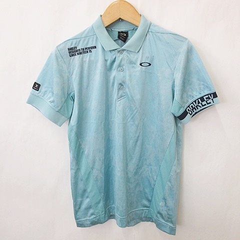 オークリースカルコレクション OAKLEY SKULL COLLECTION ポロシャツ ゴルフ 半袖 ロゴ 総柄 水色 ブルー L メンズ拍卖
