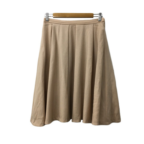トゥモローランド TOMORROWLAND スカート フレア 膝丈 無地 ウール タック 36 ベージュ レディース拍卖
