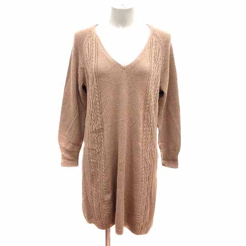 ロートレアモン LAUTREAMONT ワンピース ミニ ニット Vネック ケーブル 長袖 38 M ベージュ /YK レディース拍卖