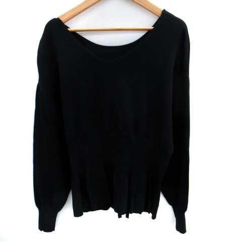 ロペ ROPE カットソー 長袖 Vネック ペプラム レースアップ 38 M 黒 ブラック /SM29 レディース拍卖