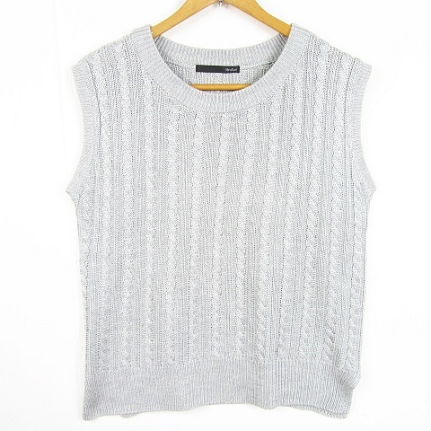 ヘザー Heather ニット ベスト アクリル F ライトグレー ケーブル編み kz10293 レディース拍卖