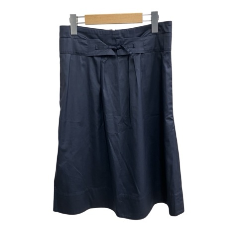 ジルサンダー JIL SANDER コットンタイトスカート リボン ひざ丈 36 ネイビー 紺 ☆AA★ レディース拍卖