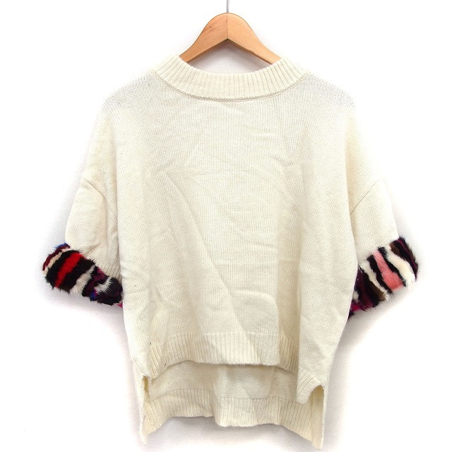 グレースコンチネンタル GRACE CONTINENTAL セーター ニット シンプル ミンクファー 切替リブ 五分袖 丸首 36 ベージュ /HT6 レディース拍卖