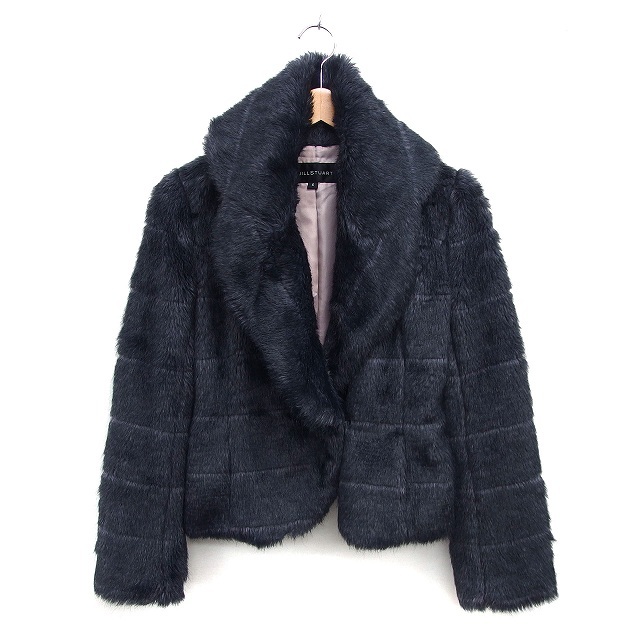 ジルスチュアート JILL STUART フェイクファー ジャケット アウター テーラード クロップド S 黒 ブラック /NT22 レディース拍卖