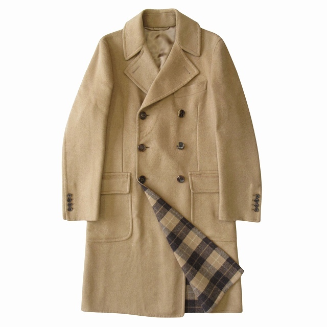 美品 ベルベスト Belvest ウール フランネル ダブル チェスター コート ジャケット ブルゾン ダブルフェイス 裏地チェック PT11DBA サイズ4拍卖