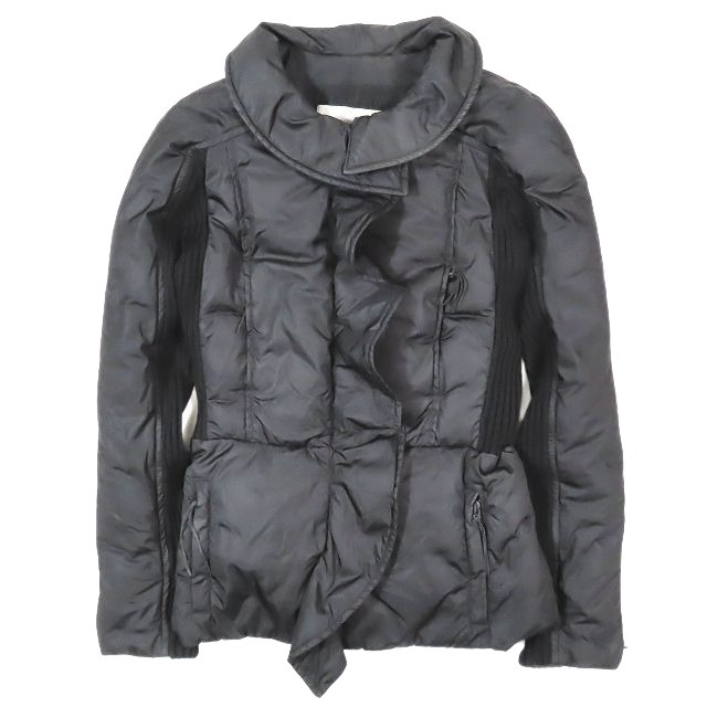 ヴァレンティノ ヴァレンチノ VALENTINO フリル ダウン ジャケット ブルゾン リブニット切替 ナイロン アウター 6 M 黒 レディース YBA11拍卖