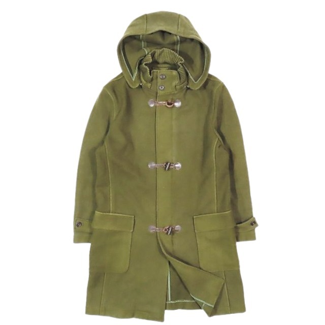 サルトリオ SARTORIO メルトン ダッフルコート ジャケット ミドル丈 ウール ナイロン フード付き アウター イタリア製 46 M 緑 メンズ拍卖