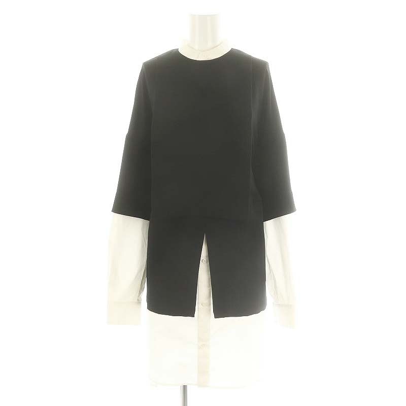 エンフォルド ENFOLD 22SS PEジョーゼットメンズレイヤードPULLOVER プルオーバー シャツ ブラウス 長袖 38 黒 白 ブラック ホワイト /HK拍卖