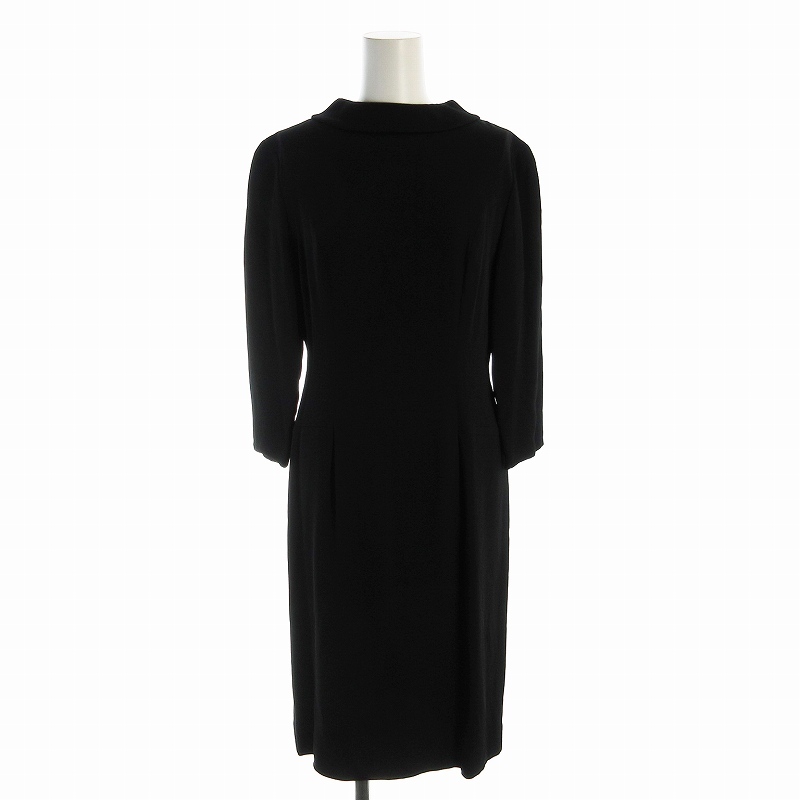 ランバン LANVIN ラ コレクション La Collection ワンピース ひざ丈 五分袖 38 黒 ブラック /EE レディース拍卖