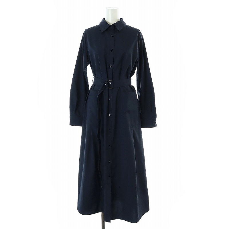 ルーニィ LOUNIE パッチポケットシャツワンピース マキイ ロング 長袖 36 S 紺 ネイビー /AT ■OS レディース拍卖