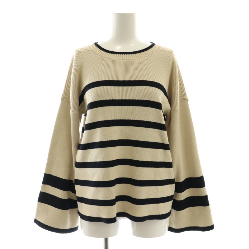 カレンソロジー Curensology リブボーダーニットプルオーバー カットソー 長袖 F ベージュ 黒 ブラック /MI ■OS レディース拍卖