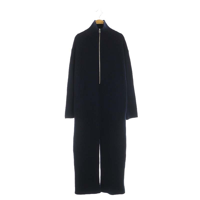 エーピーストゥディオ アパルトモン 24SS ハーフジップニットジャンプスーツ オールインワン 長袖 ウール 36 紺 レディース拍卖