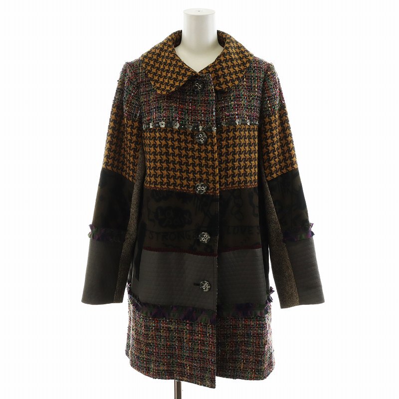 アルベロベロ ALBEROBELLO olleborebla ステンカラーコート ミドル丈 ツイード クレイジーパターン アウター マルチカラー拍卖