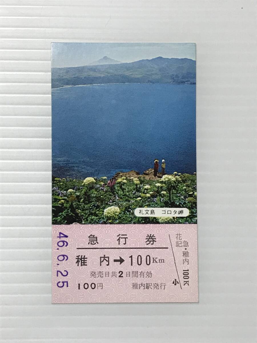昔の切符 記念切符 花の北海道記念急行券 稚内駅発行 S46  HF6011   くるり岸田繁拍卖