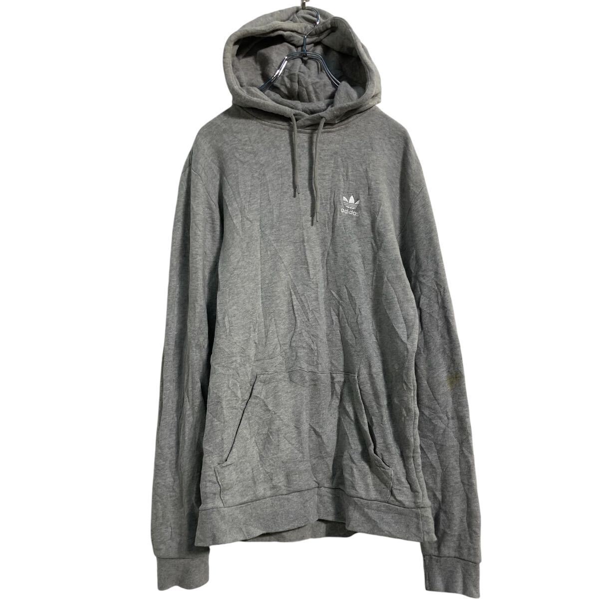 adidas ロゴスウェット パーカー S グレー アディダス 刺繍 スポーツ プルオーバー 古着卸 アメリカ仕入 a612-5107拍卖