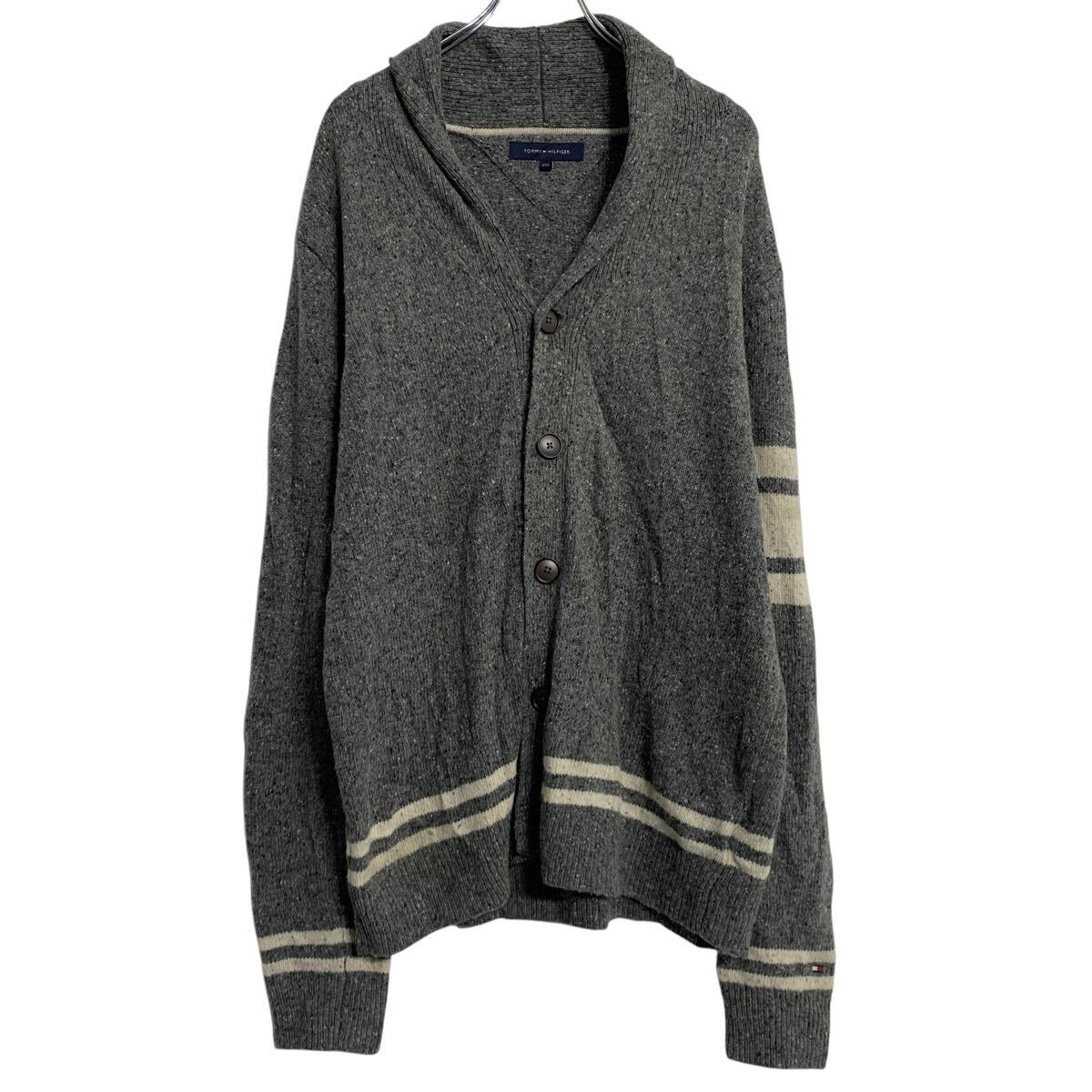 TOMMY HILFIGER ニット セーター ウール混 カーディガン XXL グレー トミーヒルフィガー ボタン ライン 古着卸 アメリカ仕入 a612-6906拍卖