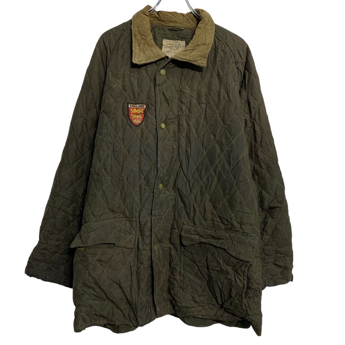 キルティングジャケット XL カーキ ジップアップ ビッグサイズ ラグラン 襟コーデュロイ イングランド 刺繍 古着卸 アメリカ仕入 a612-7548拍卖