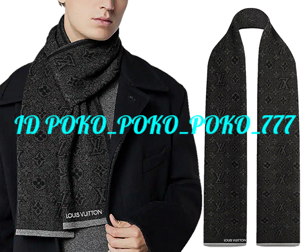 即決 中古「良品」定価74,800円 ルイヴィトン LOUIS VUITTON モノグラム総柄 マフラー 国内正規品拍卖